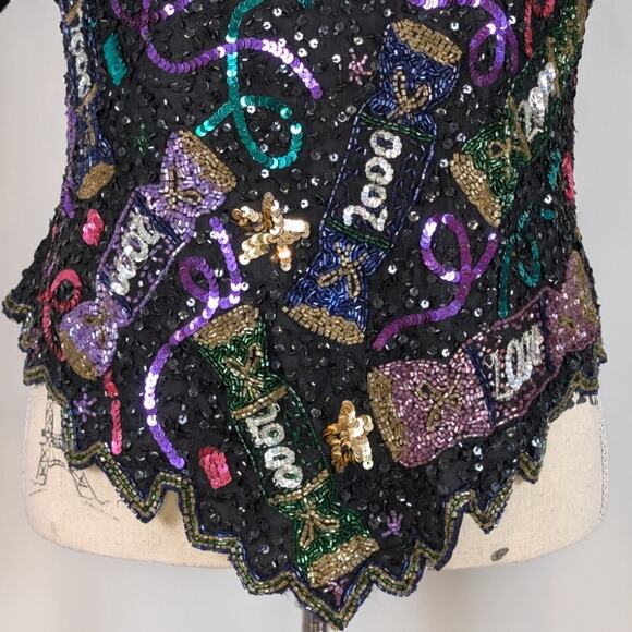 Laurence Kazar Y2K 2000 New Year’s Eve Sequin Top Black - Picture 13 of 16